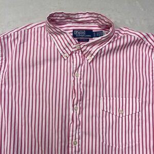 VTG Polo Ralph Lauren Mens XL Button Down Shirt Bengal Stripe Long Sleeve‎ Pink